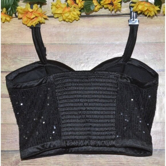 Women’s Madden NYC Black Sequin Bustier Size M Party Night Out Smocked Back - Picture 3 of 7